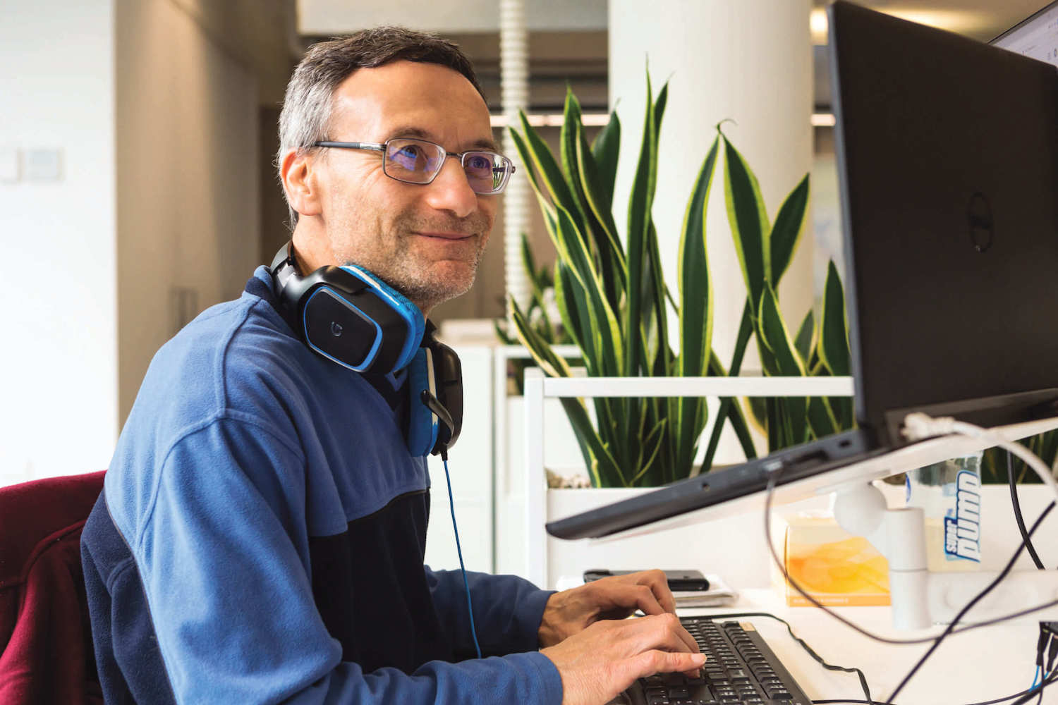 A man sitting at a computer