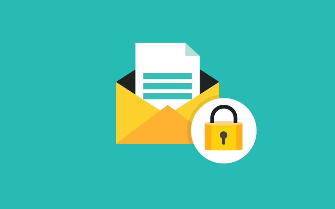 Graphic of an open envelope with a padlock in front - email security