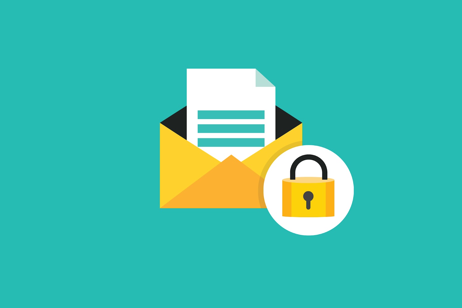 Graphic of an open envelope with a padlock in front - email security